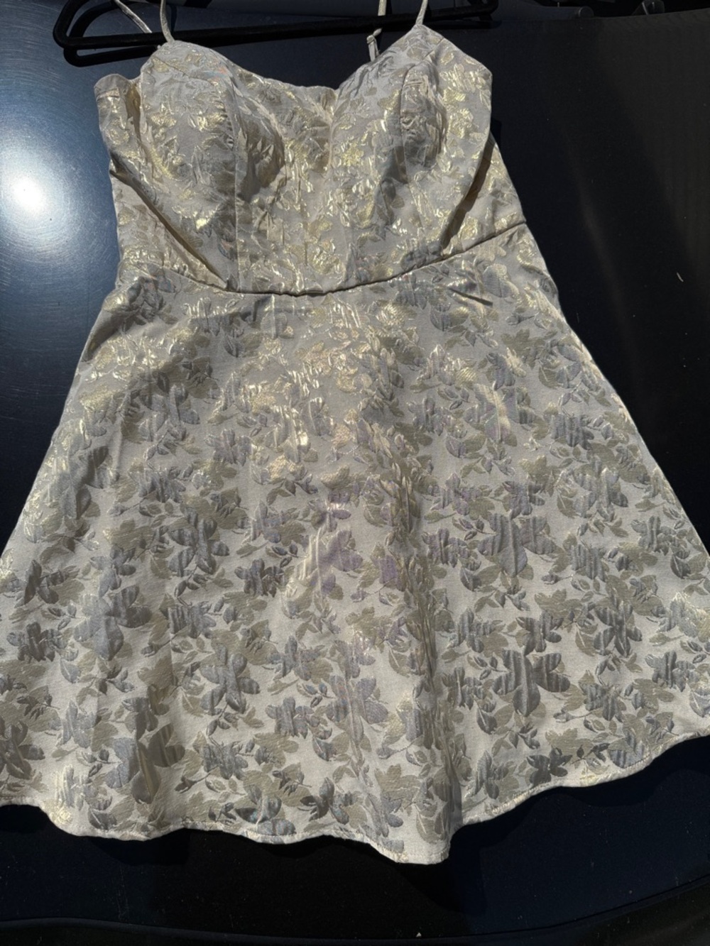 Trixxi Ivory and Gold Floral Brocade Dress